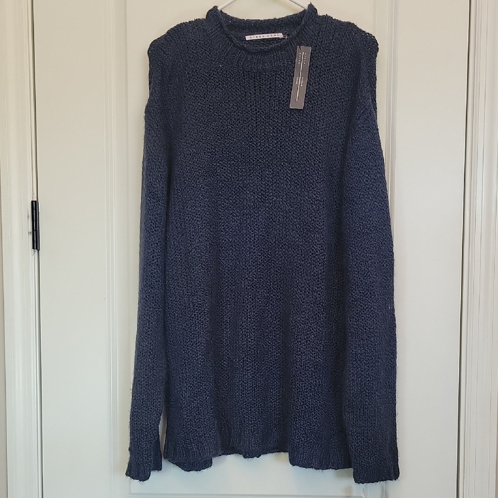 NWT Women Large Oversized Navy Knit Sweater By Linea Dome
